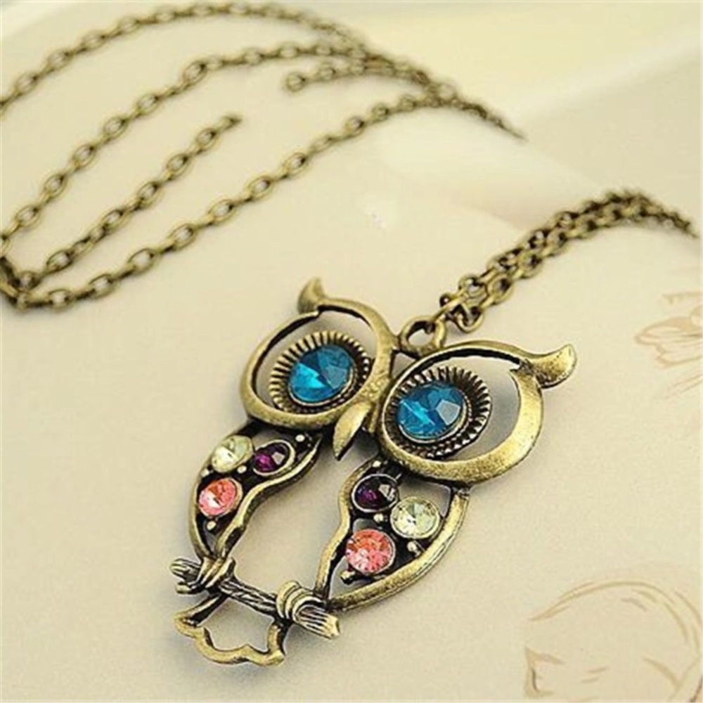 NEW bronze gemstone owl statement necklace